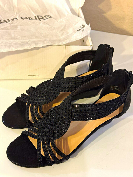 Dream Pairs Shoes - DREAM PAIRS WEITZ Black Rhinestone Strappy Low Wedge Sandals Women 6.5 New